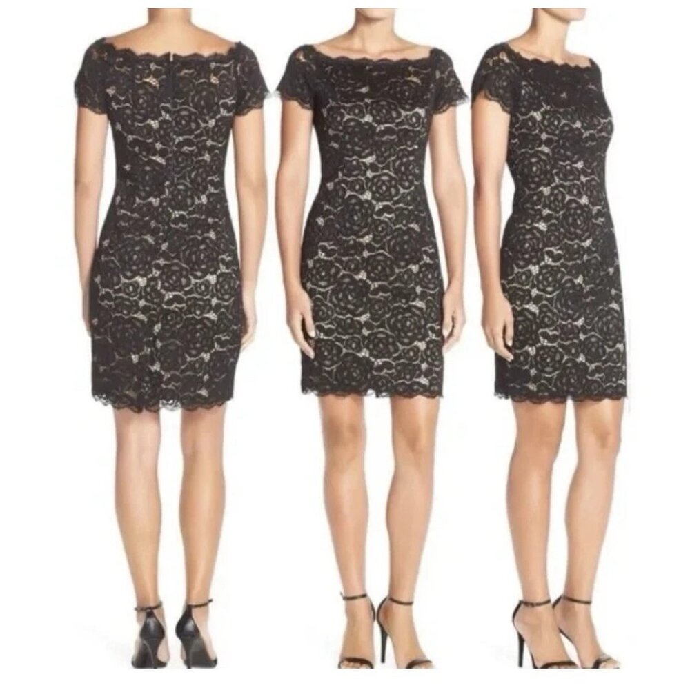 Adrianna Papell Dress Size 6 Black Lace Off-The-Shoulder